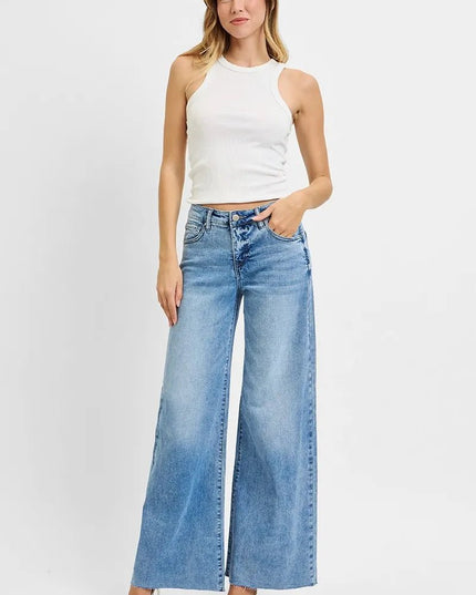 RISEN Full Size Tummy Control High Rise Ankle Palazzo Jeans Plus Size - THE AMERICAN BLUE