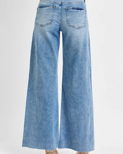 RISEN Full Size Tummy Control High Rise Ankle Palazzo Jeans Plus Size - THE AMERICAN BLUE
