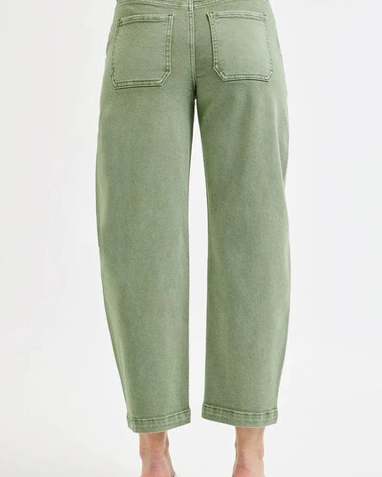 RISEN Full Size Tummy Control High Rise Crop Barrel Jeans Plus Size - THE AMERICAN BLUE