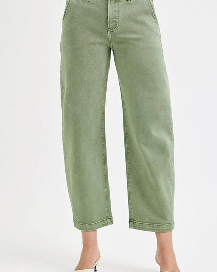 RISEN Full Size Tummy Control High Rise Crop Barrel Jeans Plus Size - THE AMERICAN BLUE