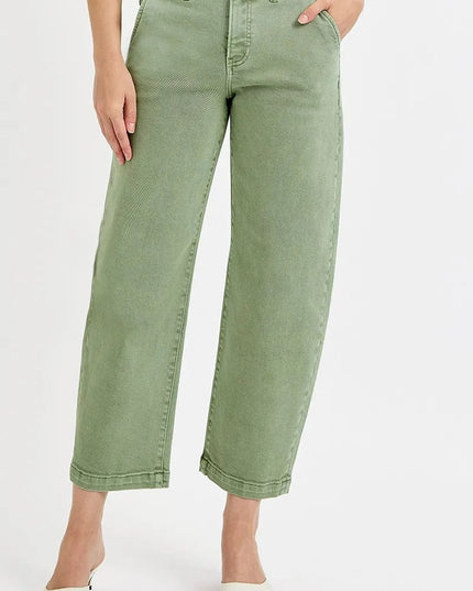 RISEN Full Size Tummy Control High Rise Crop Barrel Jeans Plus Size - THE AMERICAN BLUE