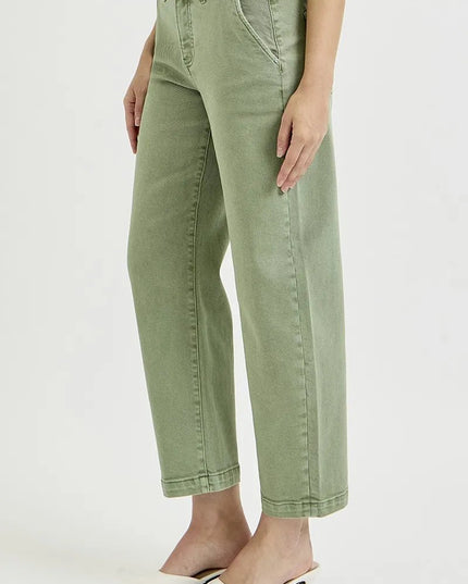 RISEN Full Size Tummy Control High Rise Crop Barrel Jeans Plus Size - THE AMERICAN BLUE