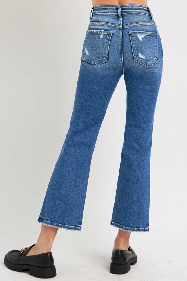 RISEN Full Size Tummy Control High Rise Crop Bootcut Jeans - THE AMERICAN BLUE