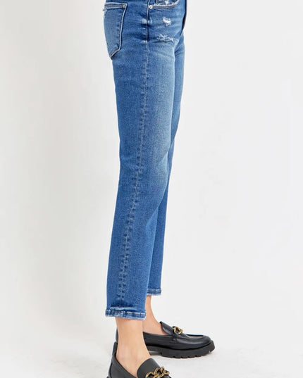 RISEN Full Size Tummy Control High Rise Crop Bootcut Jeans - THE AMERICAN BLUE