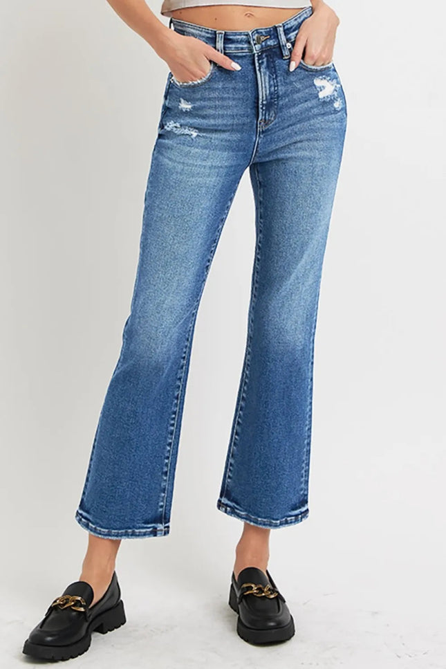 RISEN Full Size Tummy Control High Rise Crop Bootcut Jeans - THE AMERICAN BLUE