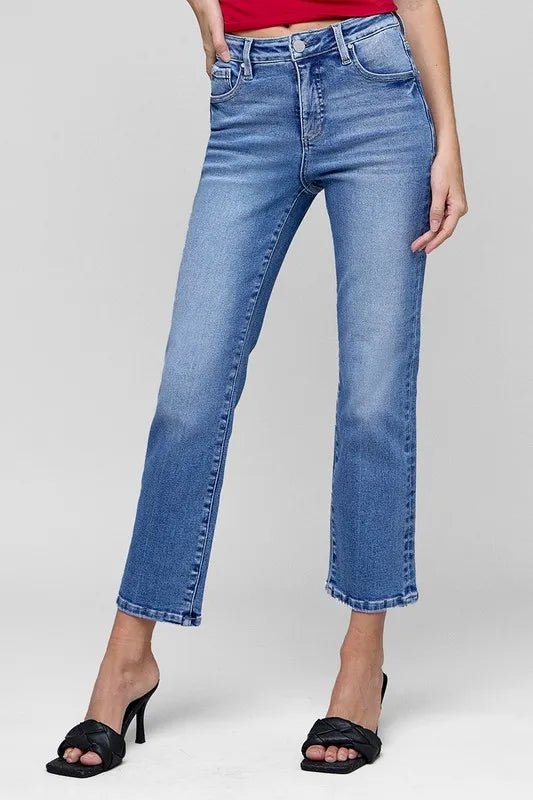 RISEN Full Size Tummy Control High Rise Crop Straight Jeans Plus Size - THE AMERICAN BLUE