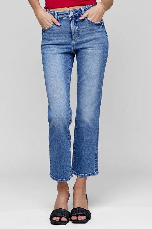 RISEN Full Size Tummy Control High Rise Crop Straight Jeans Plus Size - THE AMERICAN BLUE
