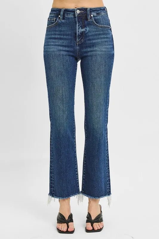 RISEN Full Size Tummy Control High Rise Crop Straight Raw Cut Hem Jeans Plus Size - THE AMERICAN BLUE