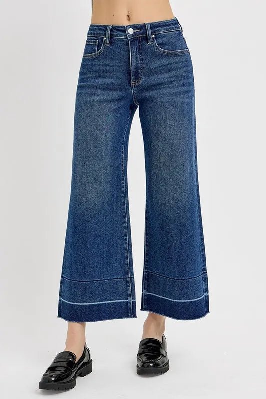 RISEN Full Size Tummy Control High Rise Crop Wide Hem Jeans Plus Size - THE AMERICAN BLUE