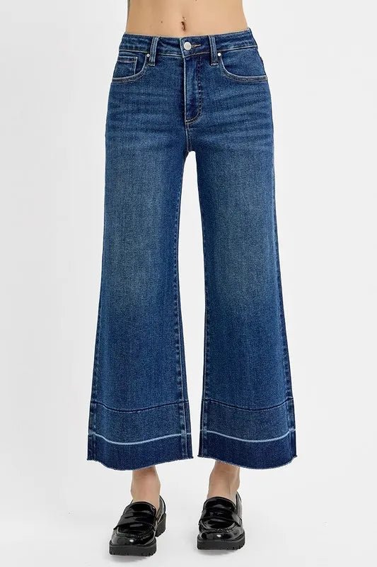 RISEN Full Size Tummy Control High Rise Crop Wide Hem Jeans Plus Size - THE AMERICAN BLUE