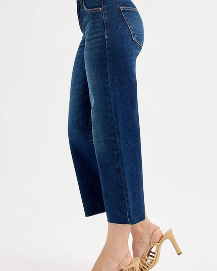 RISEN Full Size Tummy Control High Rise Crop Wide Jeans Plus Size - THE AMERICAN BLUE