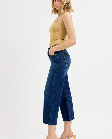 RISEN Full Size Tummy Control High Rise Crop Wide Jeans Plus Size - THE AMERICAN BLUE