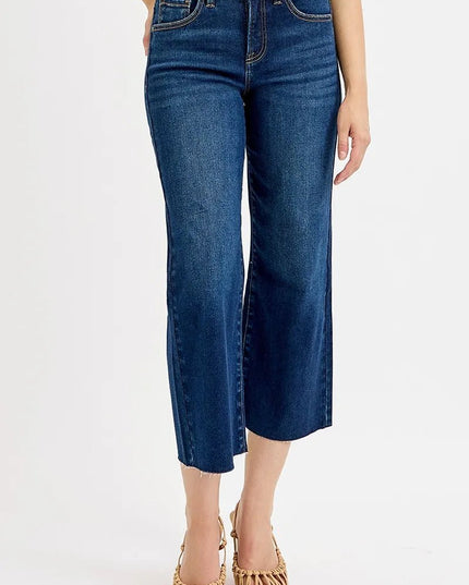 RISEN Full Size Tummy Control High Rise Crop Wide Jeans Plus Size - THE AMERICAN BLUE