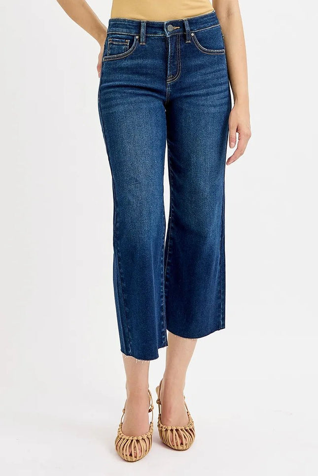 RISEN Full Size Tummy Control High Rise Crop Wide Jeans Plus Size - THE AMERICAN BLUE