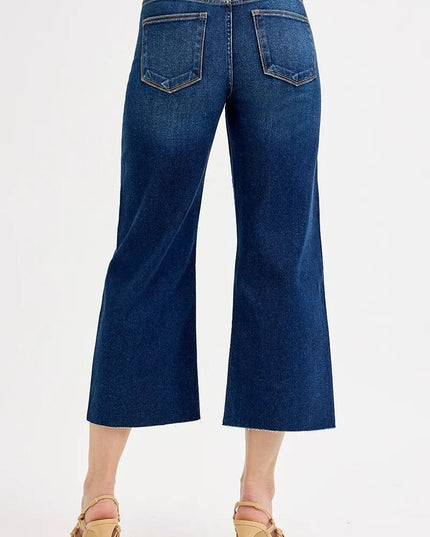 RISEN Full Size Tummy Control High Rise Crop Wide Jeans Plus Size - THE AMERICAN BLUE
