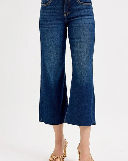 RISEN Full Size Tummy Control High Rise Crop Wide Jeans Plus Size - THE AMERICAN BLUE