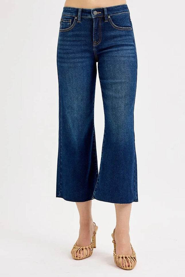 RISEN Full Size Tummy Control High Rise Crop Wide Jeans Plus Size - THE AMERICAN BLUE