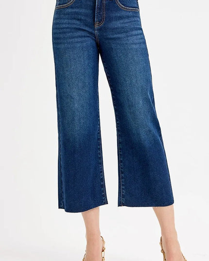 RISEN Full Size Tummy Control High Rise Crop Wide Jeans Plus Size - THE AMERICAN BLUE