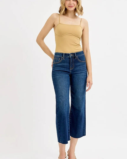 RISEN Full Size Tummy Control High Rise Crop Wide Jeans Plus Size - THE AMERICAN BLUE