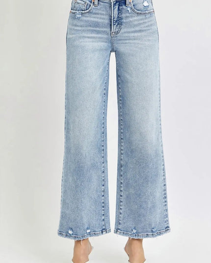 RISEN Full Size Tummy Control High Rise Crop Wide Leg Jeans - THE AMERICAN BLUE
