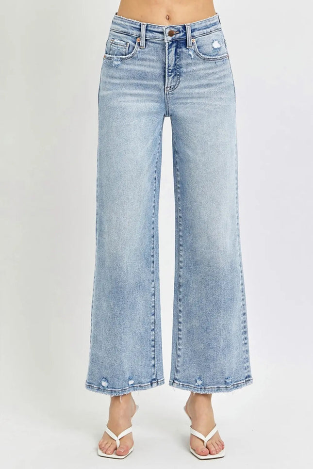 RISEN Full Size Tummy Control High Rise Crop Wide Leg Jeans - THE AMERICAN BLUE