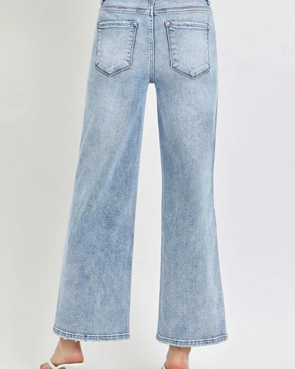 RISEN Full Size Tummy Control High Rise Crop Wide Leg Jeans - THE AMERICAN BLUE