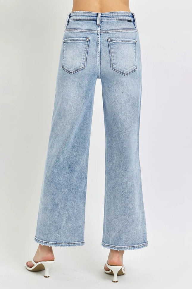RISEN Full Size Tummy Control High Rise Crop Wide Leg Jeans - THE AMERICAN BLUE