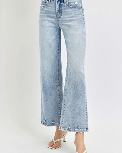 RISEN Full Size Tummy Control High Rise Crop Wide Leg Jeans - THE AMERICAN BLUE