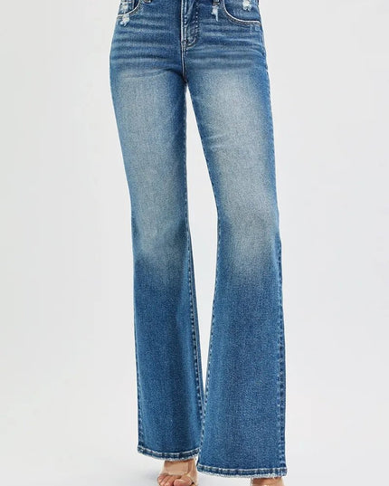 RISEN Full Size Tummy Control High Rise Flare Jeans Plus Size - THE AMERICAN BLUE