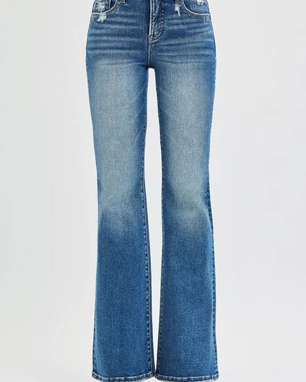 RISEN Full Size Tummy Control High Rise Flare Jeans Plus Size - THE AMERICAN BLUE