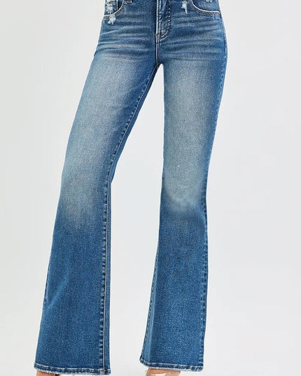 RISEN Full Size Tummy Control High Rise Flare Jeans Plus Size - THE AMERICAN BLUE