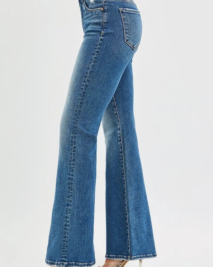 RISEN Full Size Tummy Control High Rise Flare Jeans Plus Size - THE AMERICAN BLUE