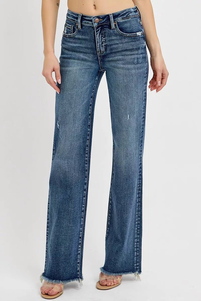 RISEN Full Size Tummy Control High Rise Long Straight Jeans Plus Size - THE AMERICAN BLUE