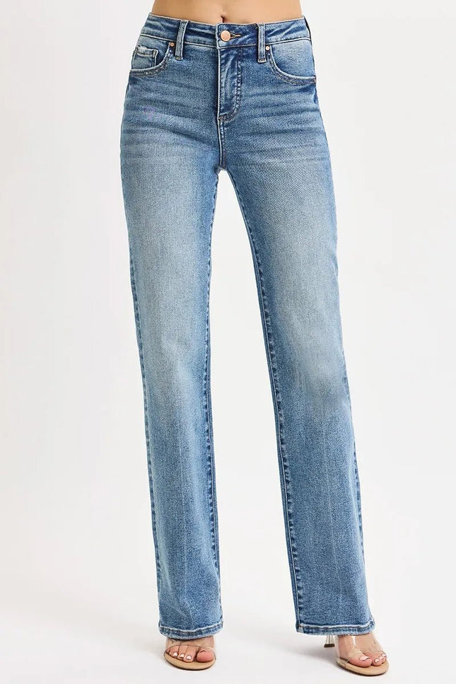 RISEN Full Size Tummy Control High Rise Straight Jeans Plus Size - THE AMERICAN BLUE