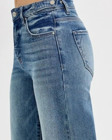 RISEN Full Size Tummy Control High Rise Wide Adjustable Waist Band Jeans Plus Size - THE AMERICAN BLUE