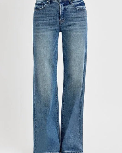 RISEN Full Size Tummy Control High Rise Wide Adjustable Waist Band Jeans Plus Size - THE AMERICAN BLUE