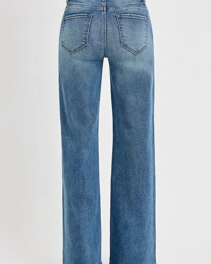 RISEN Full Size Tummy Control High Rise Wide Adjustable Waist Band Jeans Plus Size - THE AMERICAN BLUE