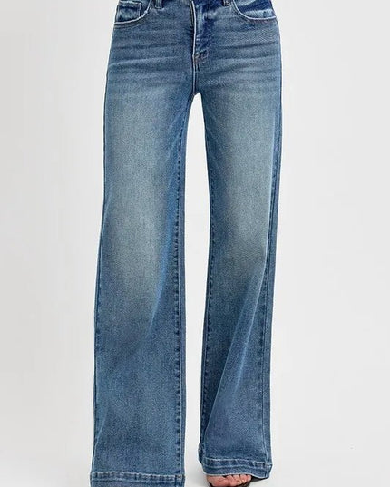 RISEN Full Size Tummy Control High Rise Wide Adjustable Waist Band Jeans Plus Size - THE AMERICAN BLUE