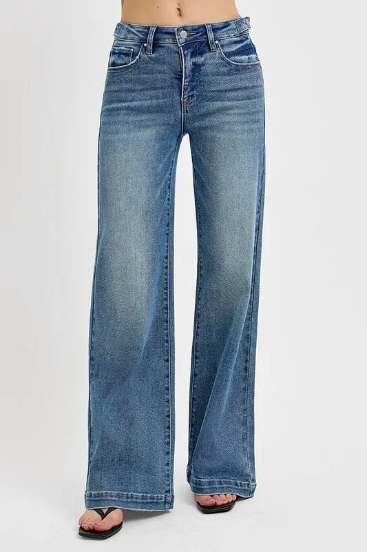 RISEN Full Size Tummy Control High Rise Wide Adjustable Waist Band Jeans Plus Size - THE AMERICAN BLUE