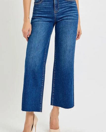 RISEN Full Size Tummy Control High Rise Wide Crop Jeans Plus Size - THE AMERICAN BLUE