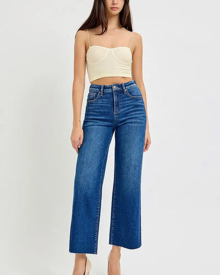 RISEN Full Size Tummy Control High Rise Wide Crop Jeans Plus Size - THE AMERICAN BLUE