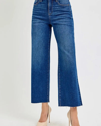 RISEN Full Size Tummy Control High Rise Wide Crop Jeans Plus Size - THE AMERICAN BLUE