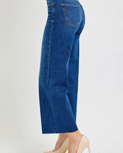 RISEN Full Size Tummy Control High Rise Wide Crop Jeans Plus Size - THE AMERICAN BLUE