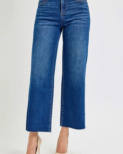 RISEN Full Size Tummy Control High Rise Wide Crop Jeans Plus Size - THE AMERICAN BLUE