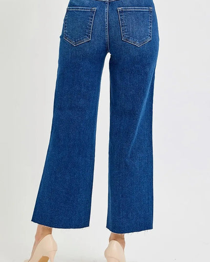 RISEN Full Size Tummy Control High Rise Wide Crop Jeans Plus Size - THE AMERICAN BLUE
