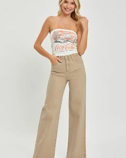 RISEN Full Size Tummy Control High Rise Wide Leg Jeans Plus Size - THE AMERICAN BLUE