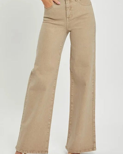 RISEN Full Size Tummy Control High Rise Wide Leg Jeans Plus Size - THE AMERICAN BLUE