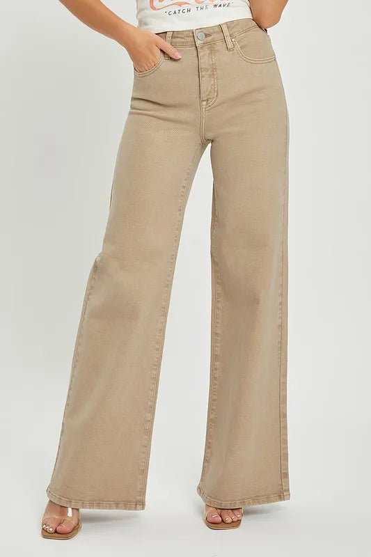 RISEN Full Size Tummy Control High Rise Wide Leg Jeans Plus Size - THE AMERICAN BLUE