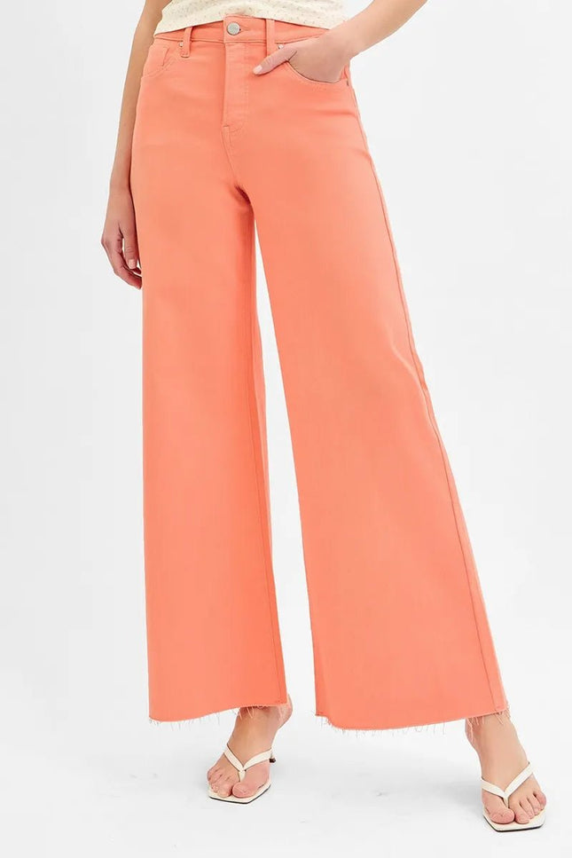 RISEN Full Size Tummy Control High Rise Wide Leg Palazzo Jeans Plus Size - THE AMERICAN BLUE