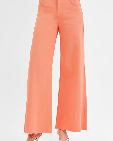 RISEN Full Size Tummy Control High Rise Wide Leg Palazzo Jeans Plus Size - THE AMERICAN BLUE